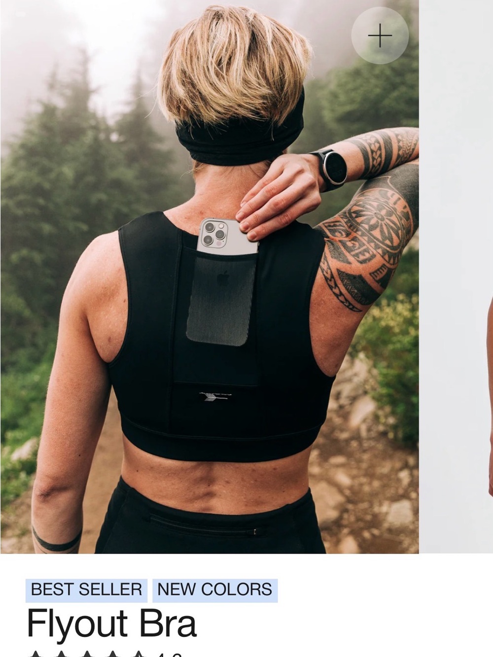 Oiselle Flyout Bra - Black Sports Bra with Phone Pocket